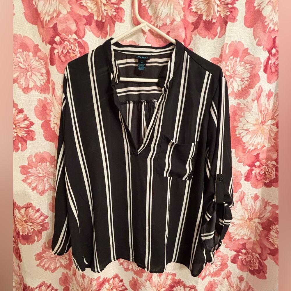 Rue21 Black and White Striped Blouse- Plus Size